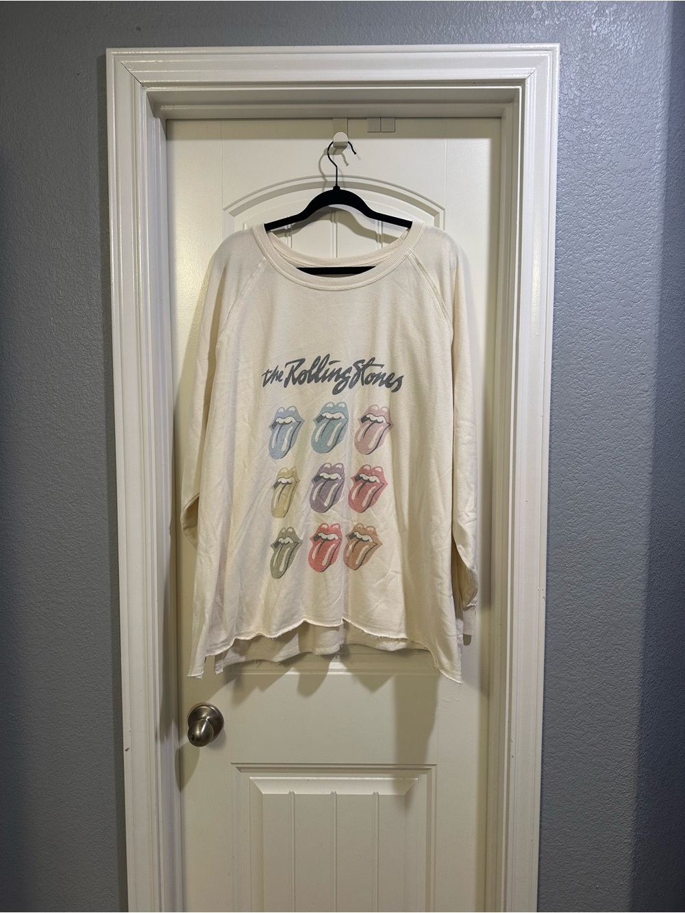 torrid Cream Graphic Crewneck Sweater with Multicolor Tongue Prints